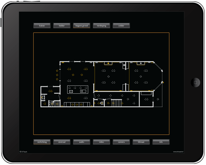 Voorbeeld visualisering van een iPad met Apple Domotica
